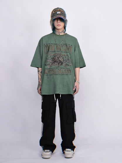 Washed Graphic Print Oversize Short Sleeve T-Shirt WN24449