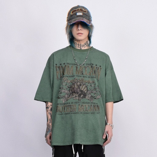 Washed Graphic Print Oversize Short Sleeve T-Shirt WN24449