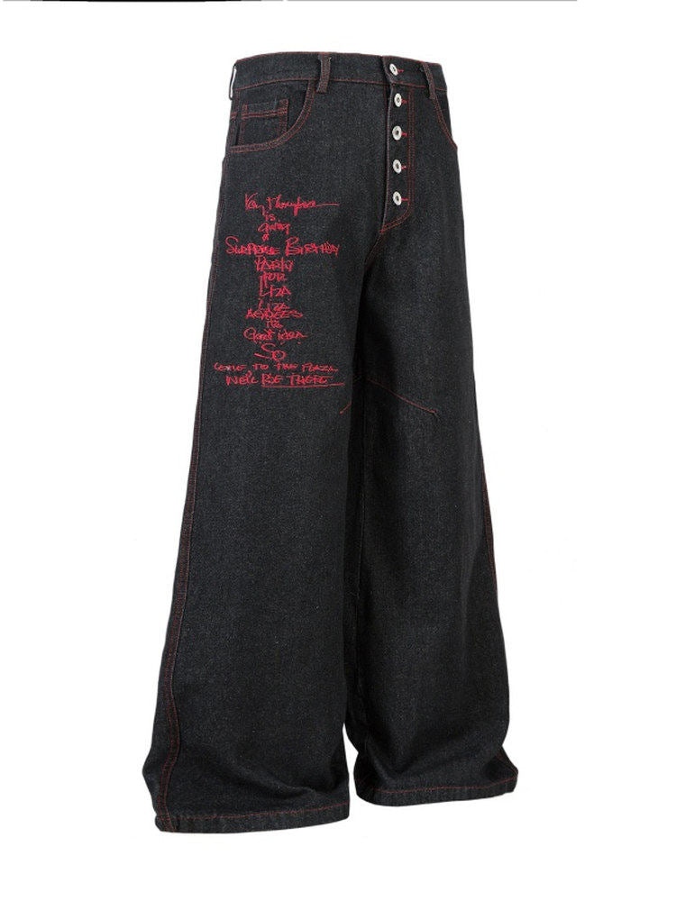 Cross Letter Embroidery Straight Denim Jeans WN24270