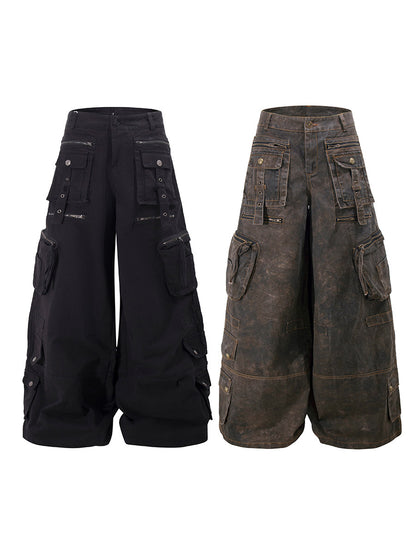 Washed Multi Pocket Wide Leg Cargo Pants WN24152