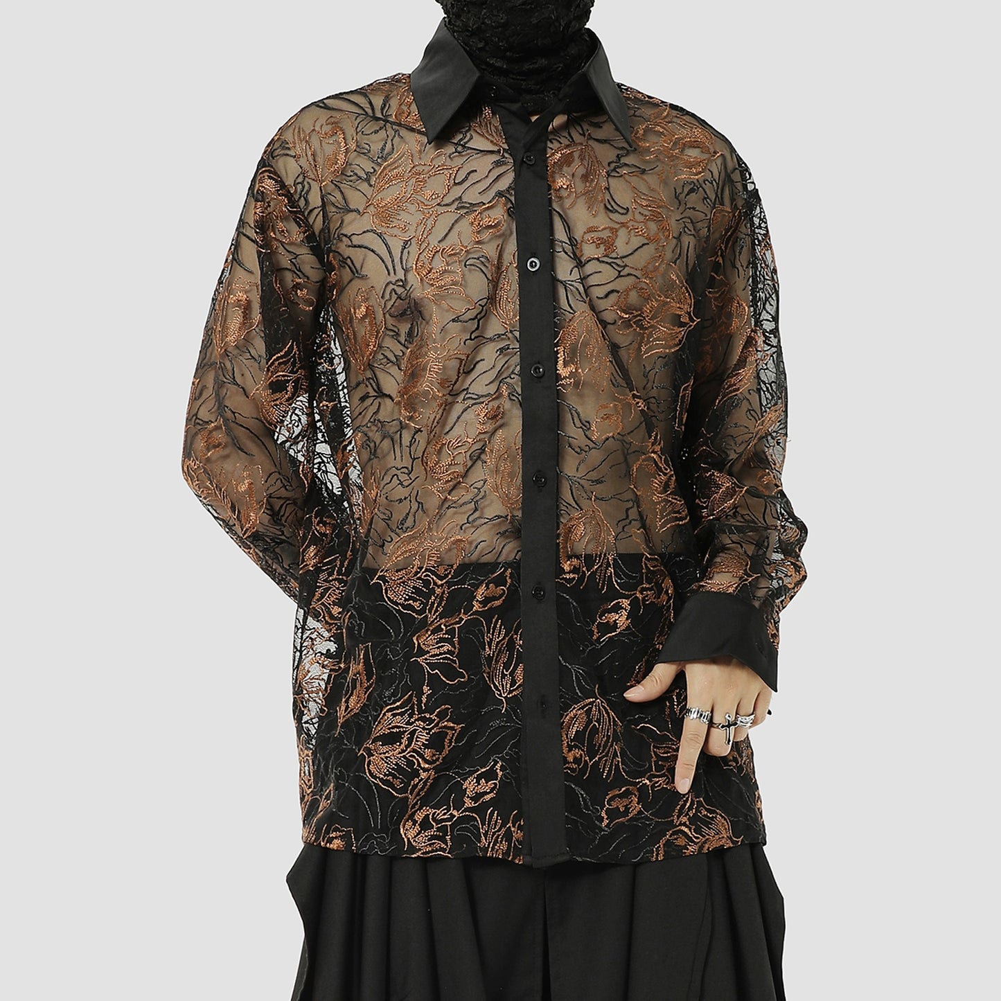 Lace Embroidery Long Sleeve Shirt WN20496