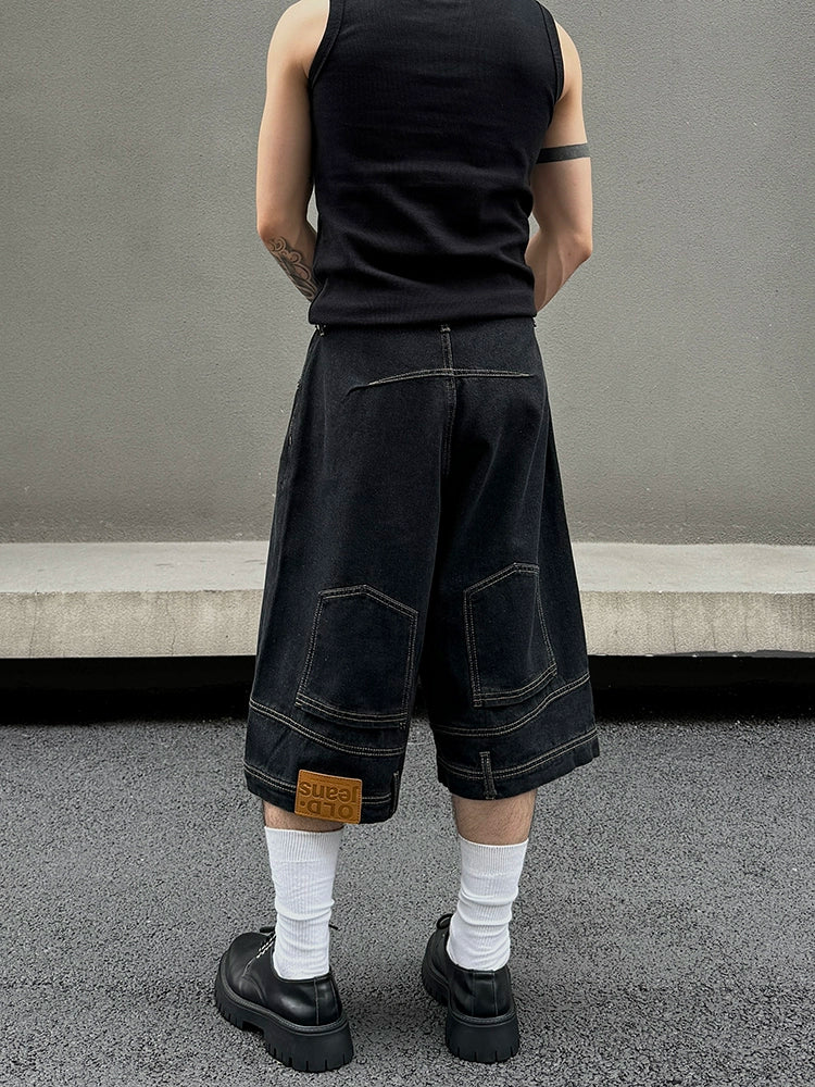 Reversed Design Straight Denim Half Pants & Denim Jeans WN19394