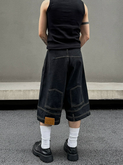 Reversed Design Straight Denim Half Pants & Denim Jeans WN19394