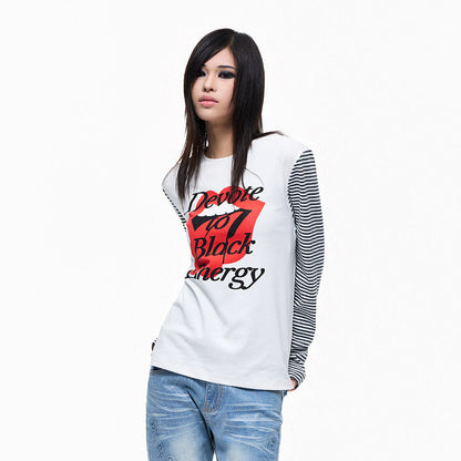 Stripe Panel Raglan Sleeve Print Long Sleeve T-Shirt WN27369
