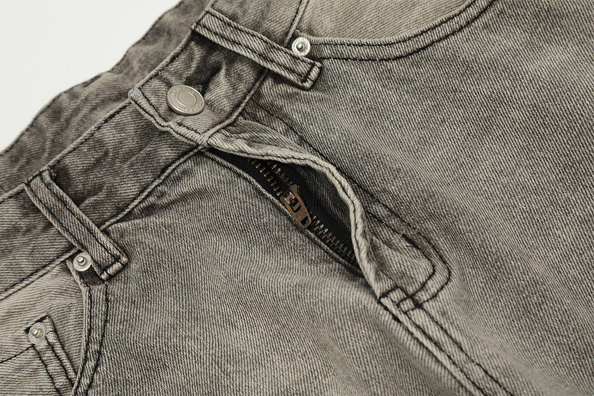 Washed Damage Straight Wide Leg Denim Jeans WN25672