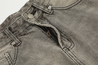 Washed Damage Straight Wide Leg Denim Jeans WN25672
