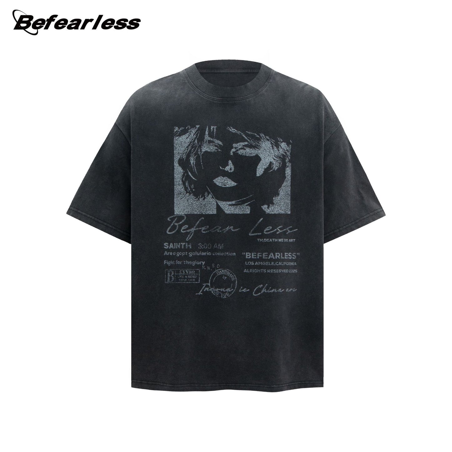 Washed Portrait Print Oversize Short Sleeve T-Shirt WN26304