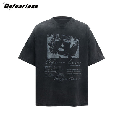 Washed Portrait Print Oversize Short Sleeve T-Shirt WN26304