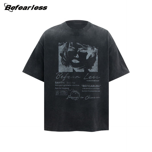 Washed Portrait Print Oversize Short Sleeve T-Shirt WN26304