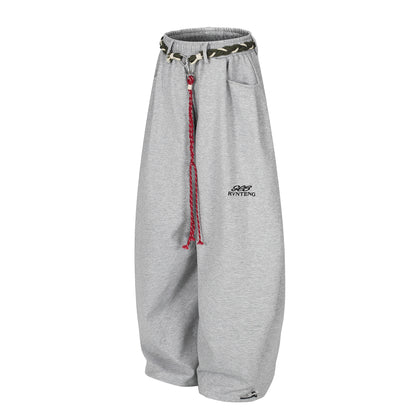 Rope Drawstring Curved Wide Leg Sweatpants WN25708