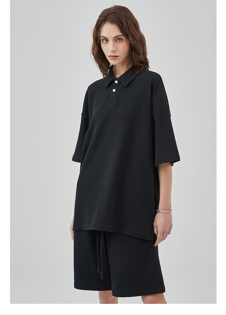 Oversize Waffle Polo Shirt & Waffle Shorts Setup WN6636