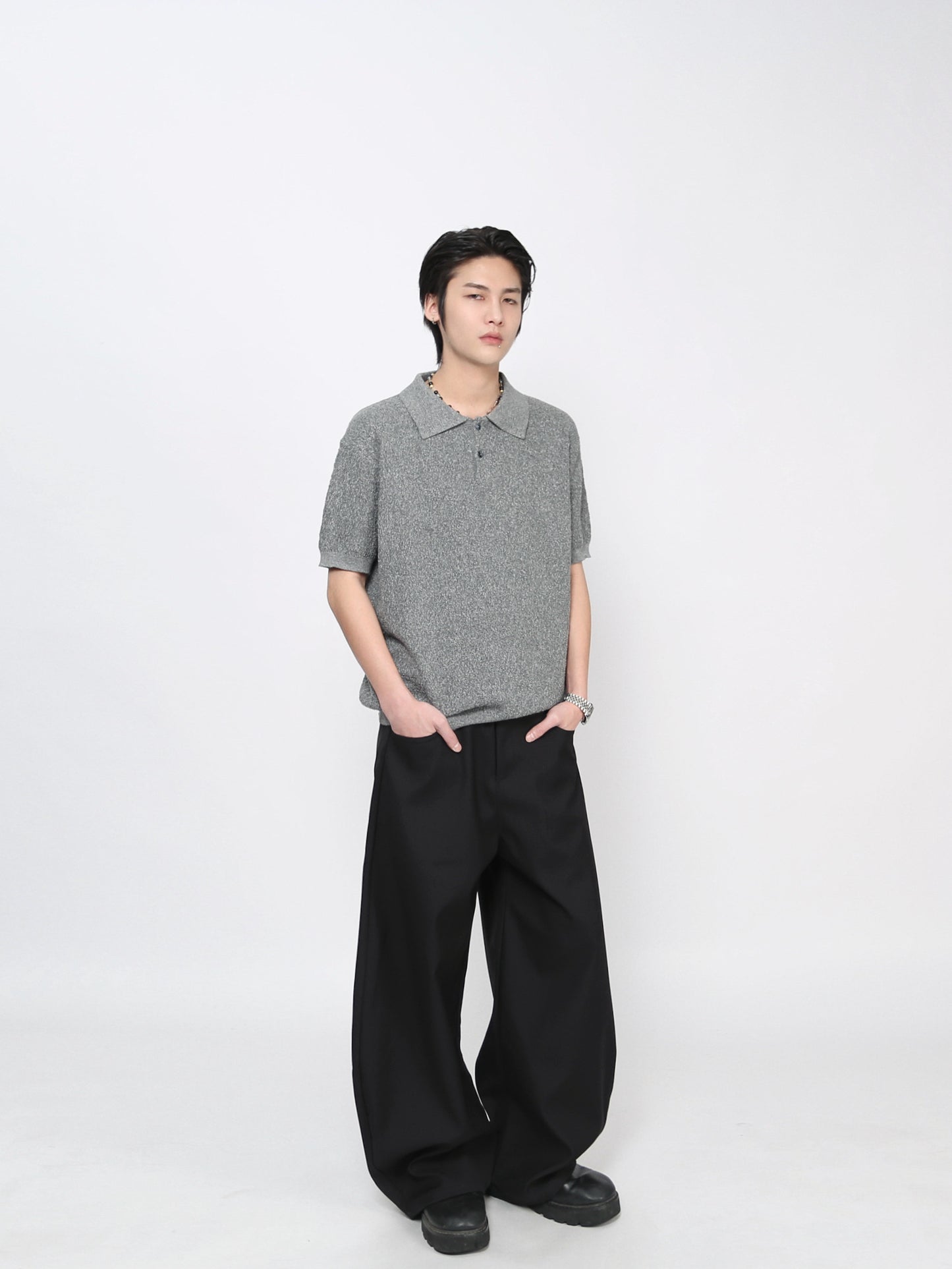 Melange Knit Polo Short Sleeve Shirt WN24488