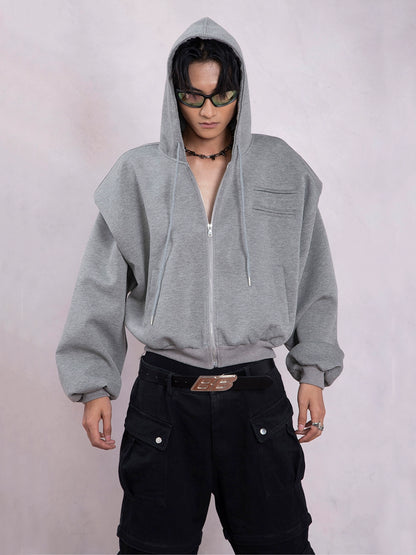 Shoulder Pad Short Zipper Hoodie & Wide-Leg Sweatpants Setup WN9335