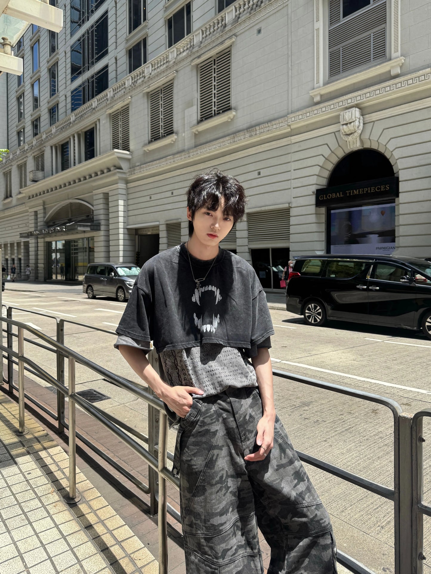 Fake Layered Letter Print Wash Oversize Short Sleeve T-Shirt WN20751