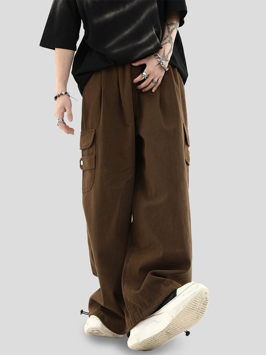 Button Patch Wide Leg Cargo Pants WN7148