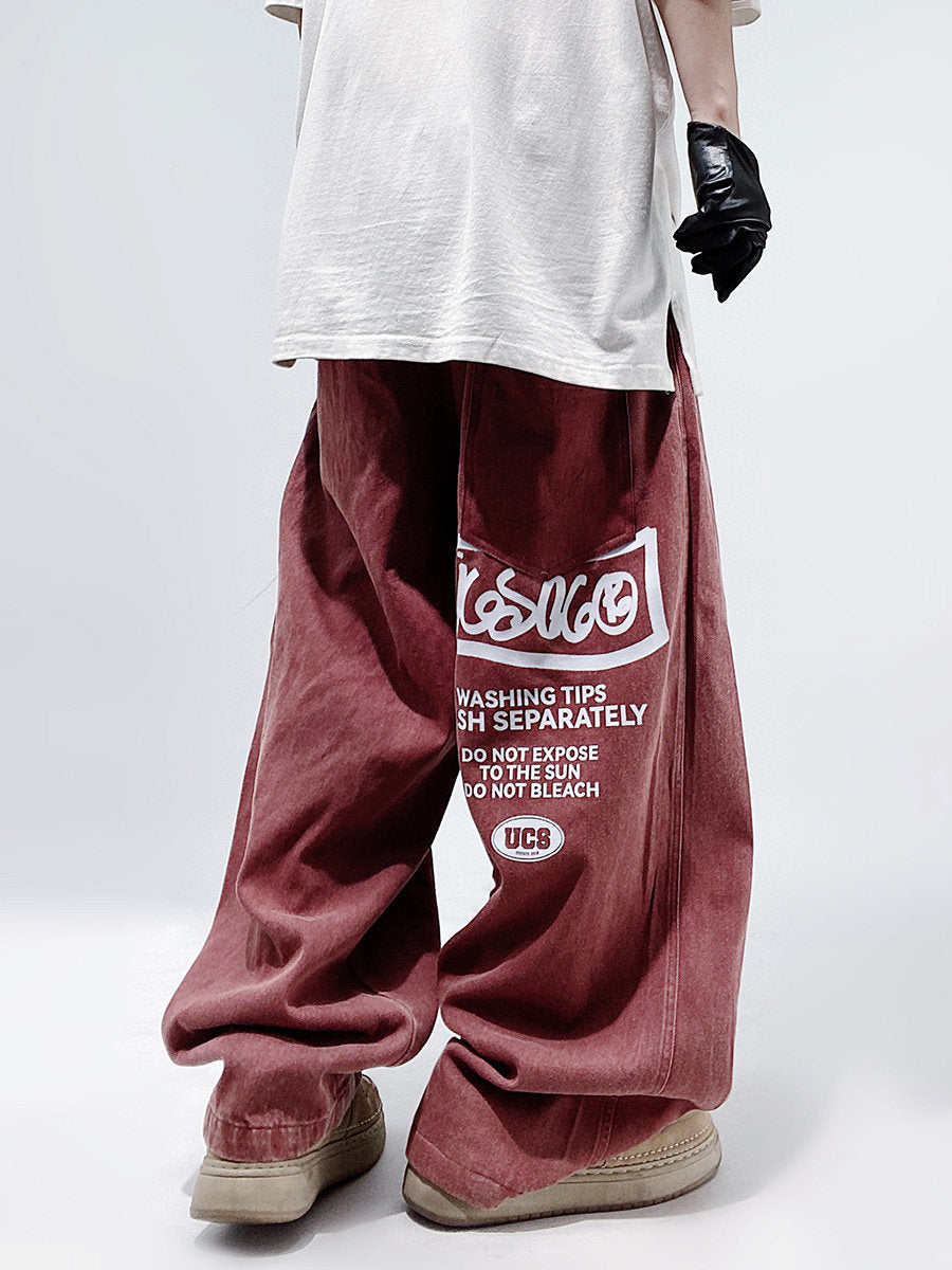 Graffiti Design Wide Leg Denim Jeans WN23989