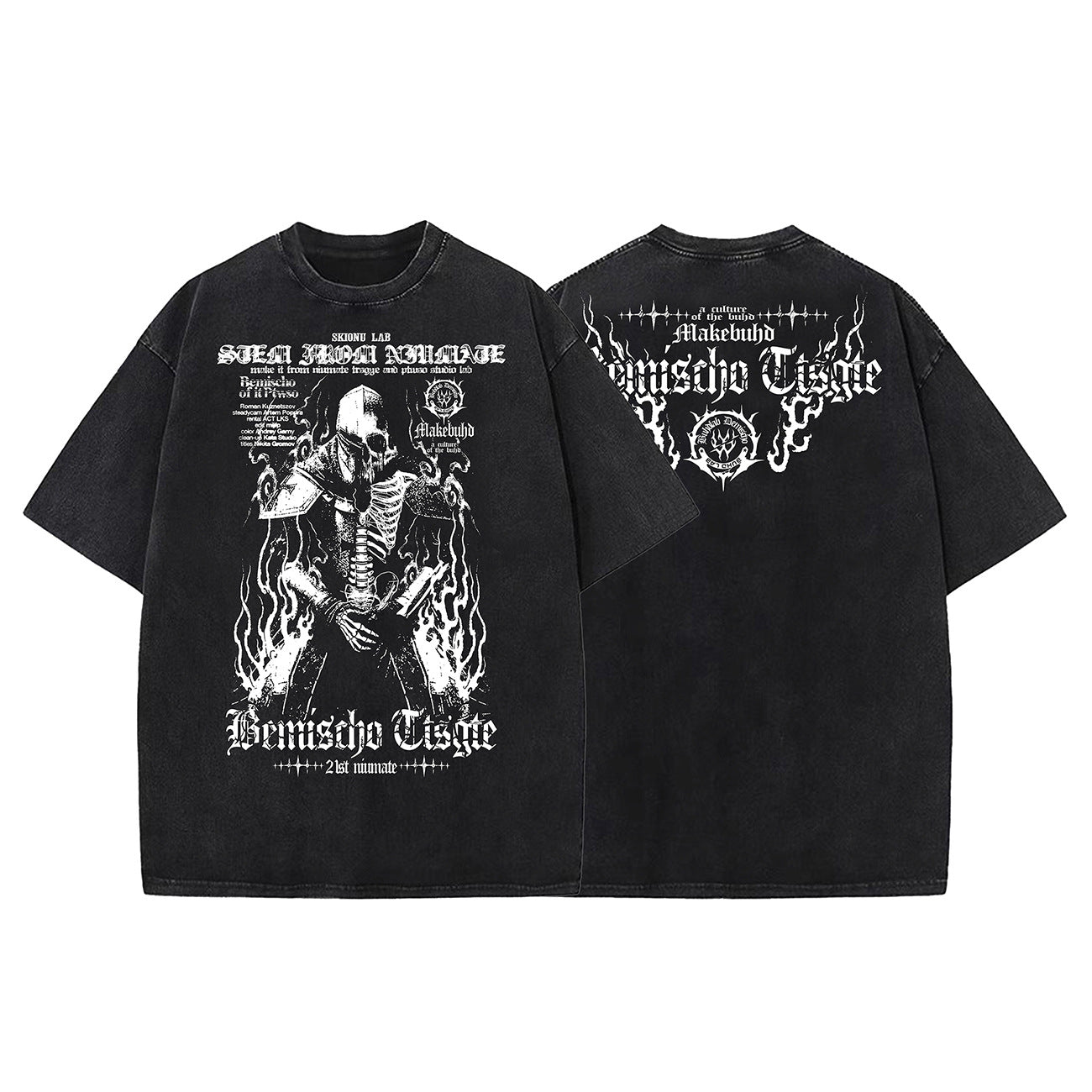 Washed Skeleton Art Graphic Short Sleeve T-Shirt WN26966