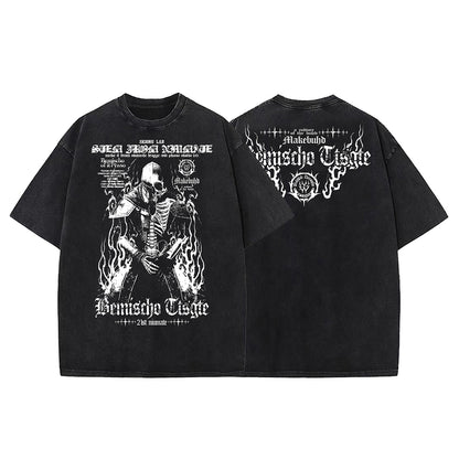 Washed Skeleton Art Graphic Short Sleeve T-Shirt WN26966