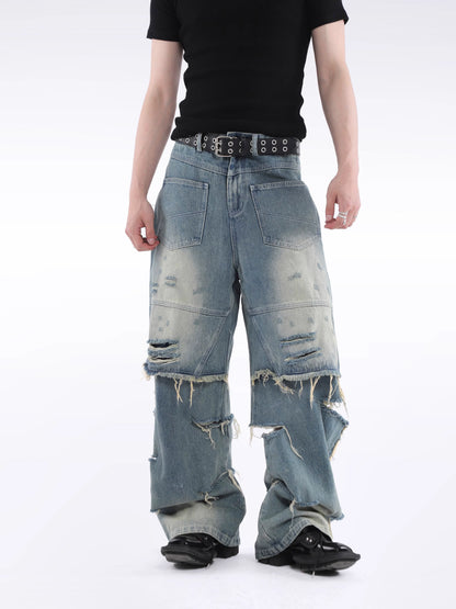 Fringe Damage Wide Leg Denim Jeans WN20638