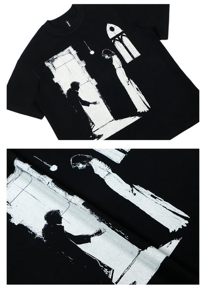 Letter Figure Graphic Oversize Short Sleeve T-Shirt WN26357