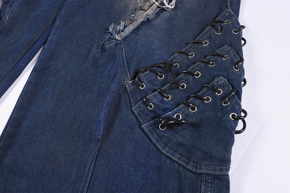 Heavyweight Washed Deconstructed Wide Leg Denim Jeans WN25745