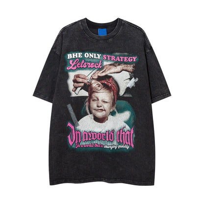 Washed Graphic Print Oversize Short Sleeve T-Shirt WN24408