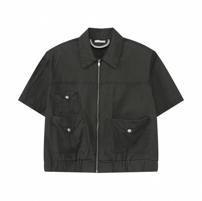 Pocket Short Sleeve Jacket & Wide Leg Cargo Pants Setup WN25342