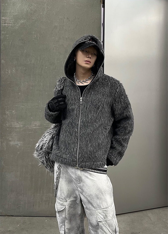 Mohair like Full Zip Knit Hoodie WN8204