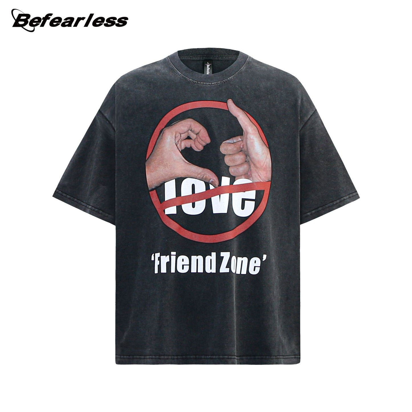 Washed Prohibition Sign Graphic Oversize Short Sleeve T-Shirt WN26344