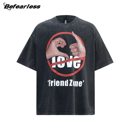 Washed Prohibition Sign Graphic Oversize Short Sleeve T-Shirt WN26344