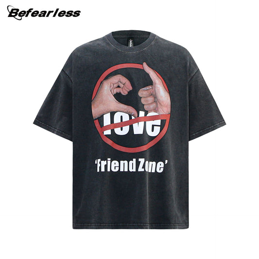 Washed Prohibition Sign Graphic Oversize Short Sleeve T-Shirt WN26344