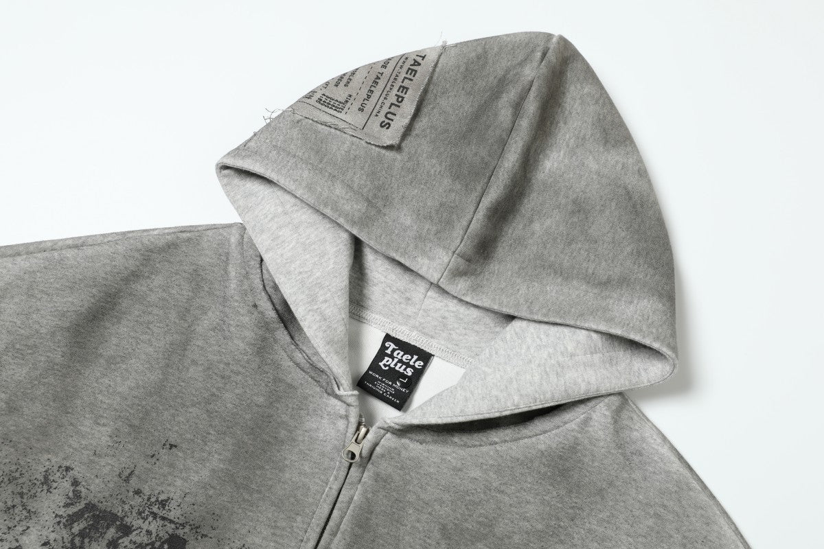 Gradient Washed Stain Dye Zipper Hoodie WN25616
