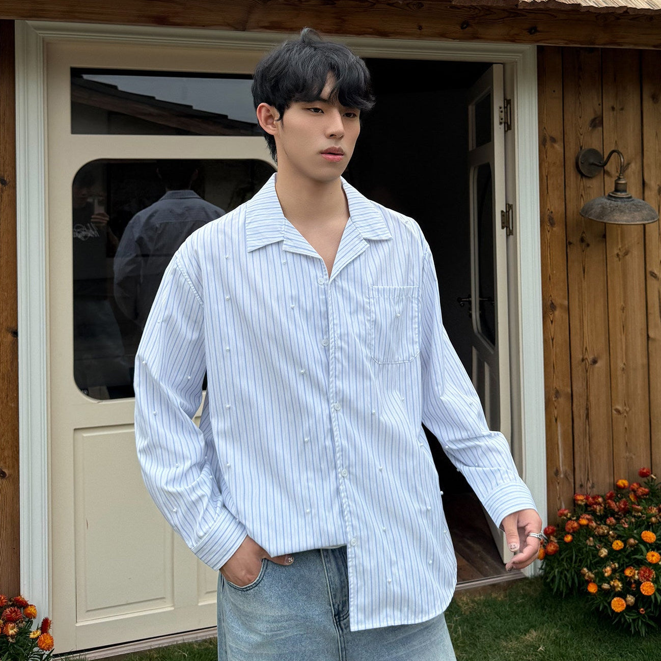 Open Collar Long Sleeve Shirt WN24870