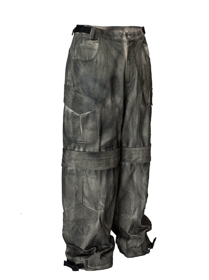 Washed Multi-Pocket Wide-Leg Straight Cargo Pants WN12266