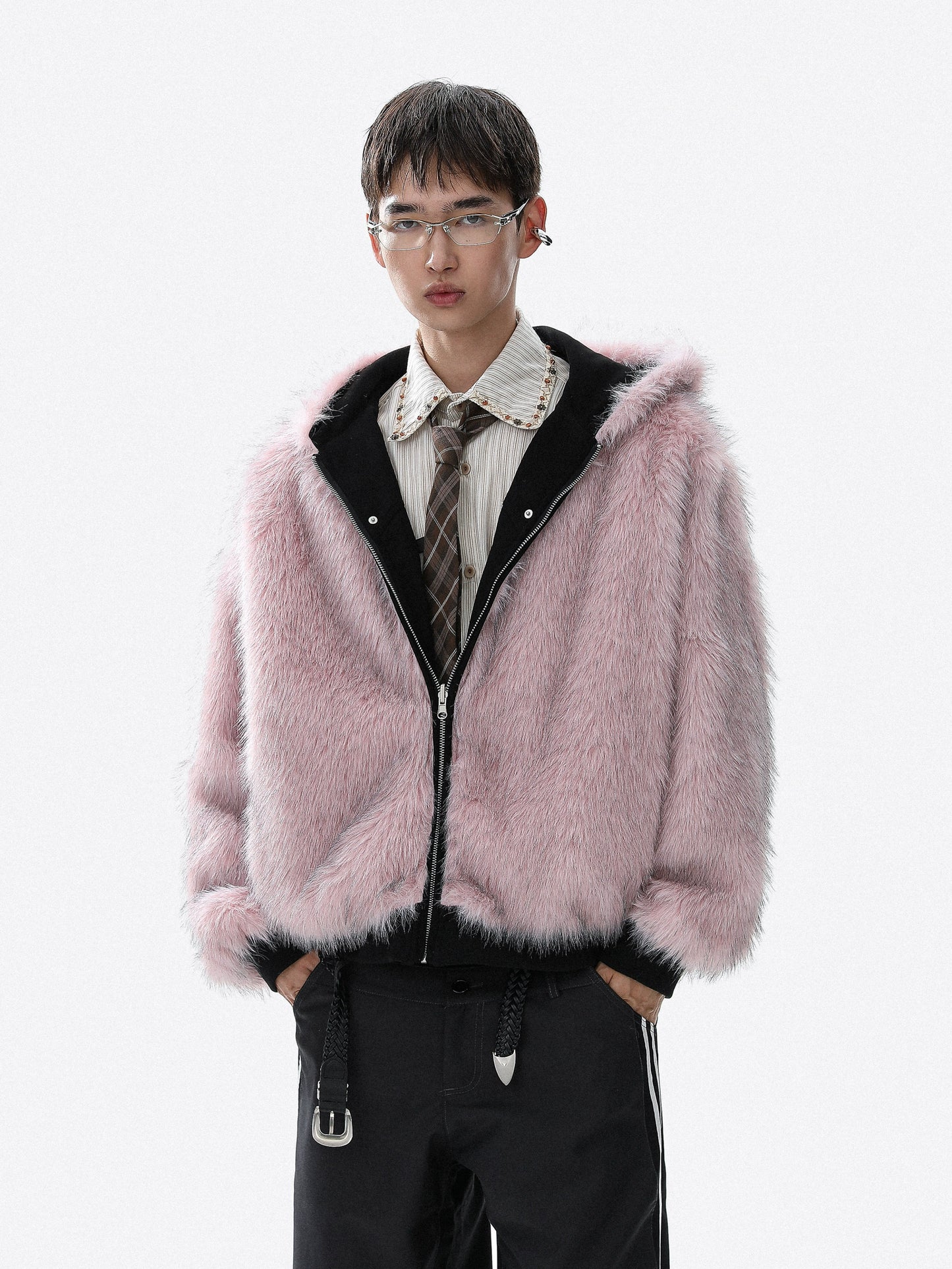 Reversible Fake Fur-Collar Warm Zipper Hooded Jacket WN22112