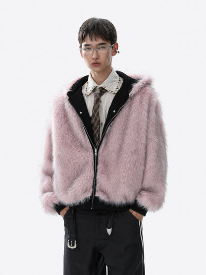 Reversible Fake Fur-Collar Warm Zipper Hooded Jacket WN22112