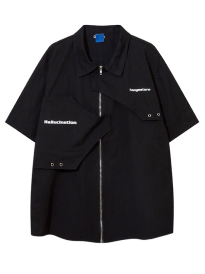 Oversize Zipper Short Sleeve Shirt WN5853