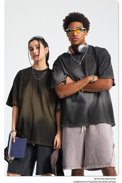 Spray Dye Washed Damage Short Sleeve T-Shirt WN16276