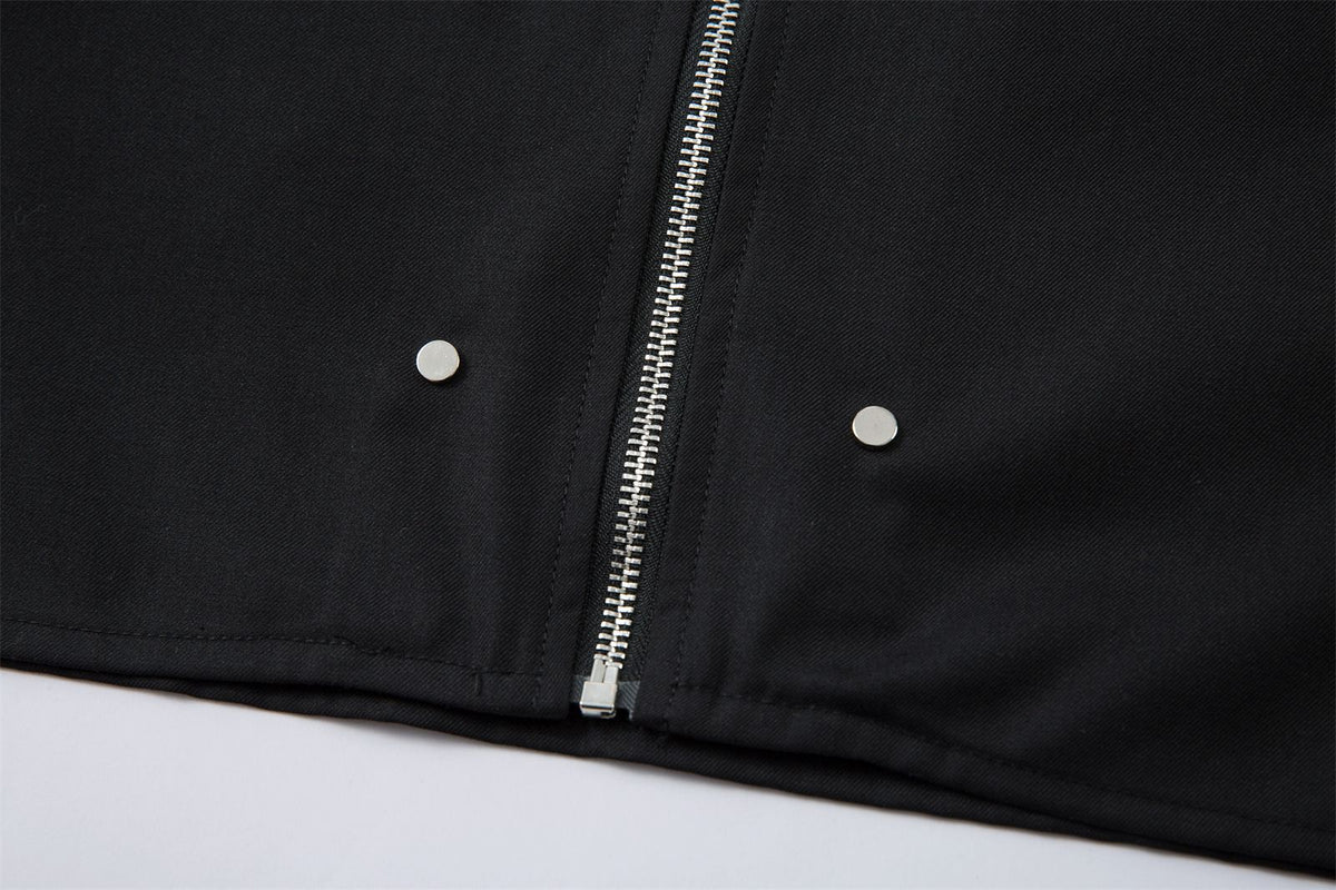 Stand Neck Zipper Structured Short Sleeve Shirt Jacket WN26873