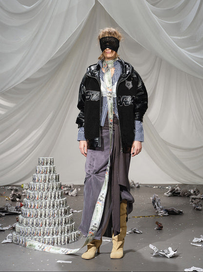 Lamb Fleece Splicing PU Leather Jacket WN21923