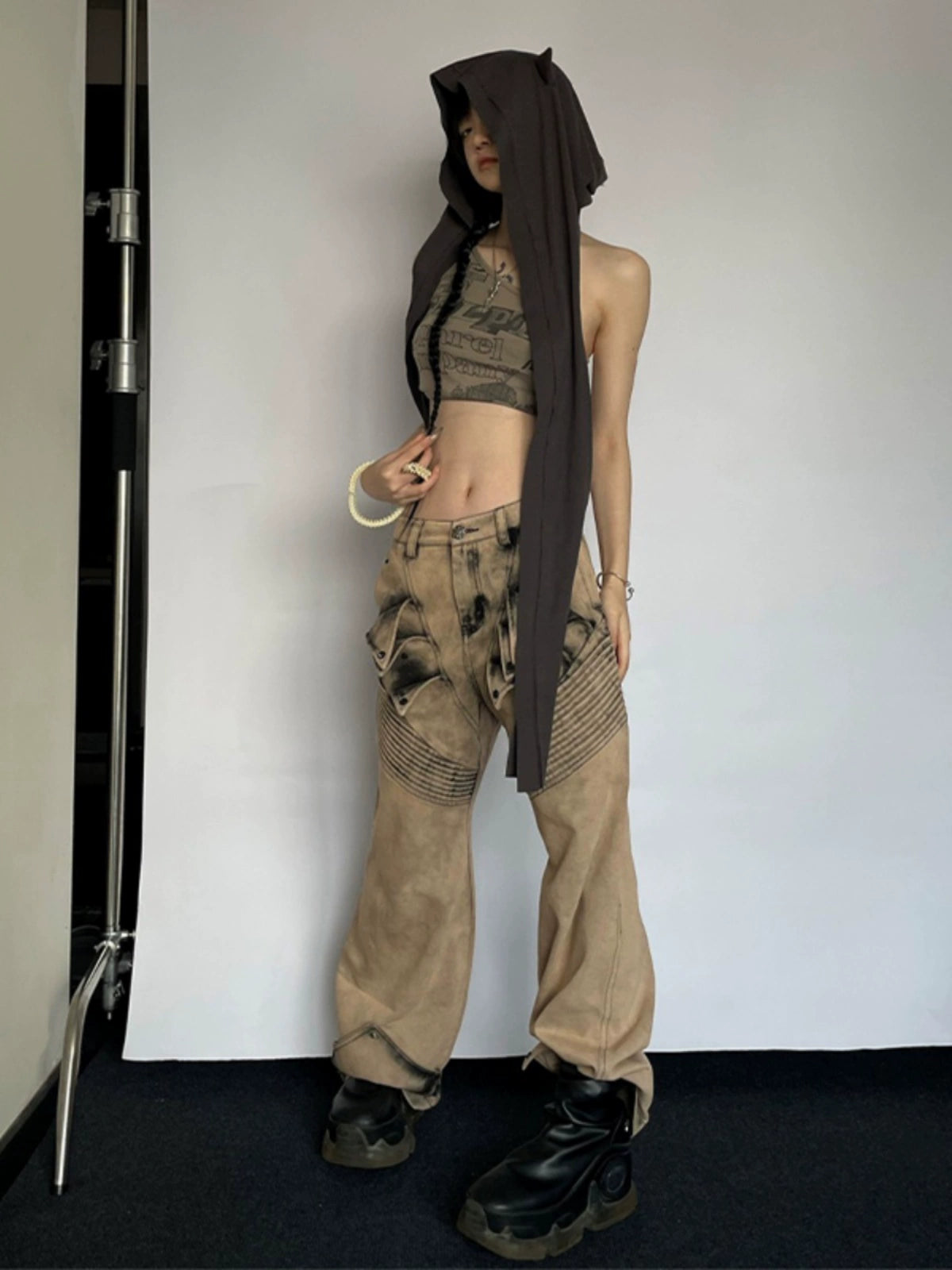 Washed Deconstructed Wide-Leg Straight Denim Jeans WN17051