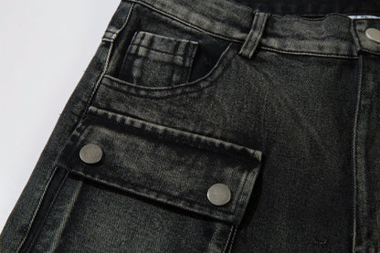 Cargo Pocket Embroidery Wide Leg Denim Jeans WN25718