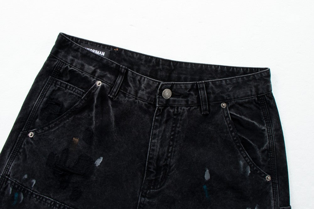 Paint Damage Cargo Straight Denim Jeans WN28093