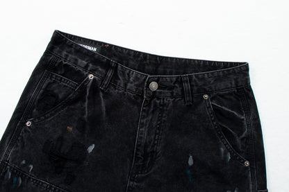 Paint Damage Cargo Straight Denim Jeans WN28093