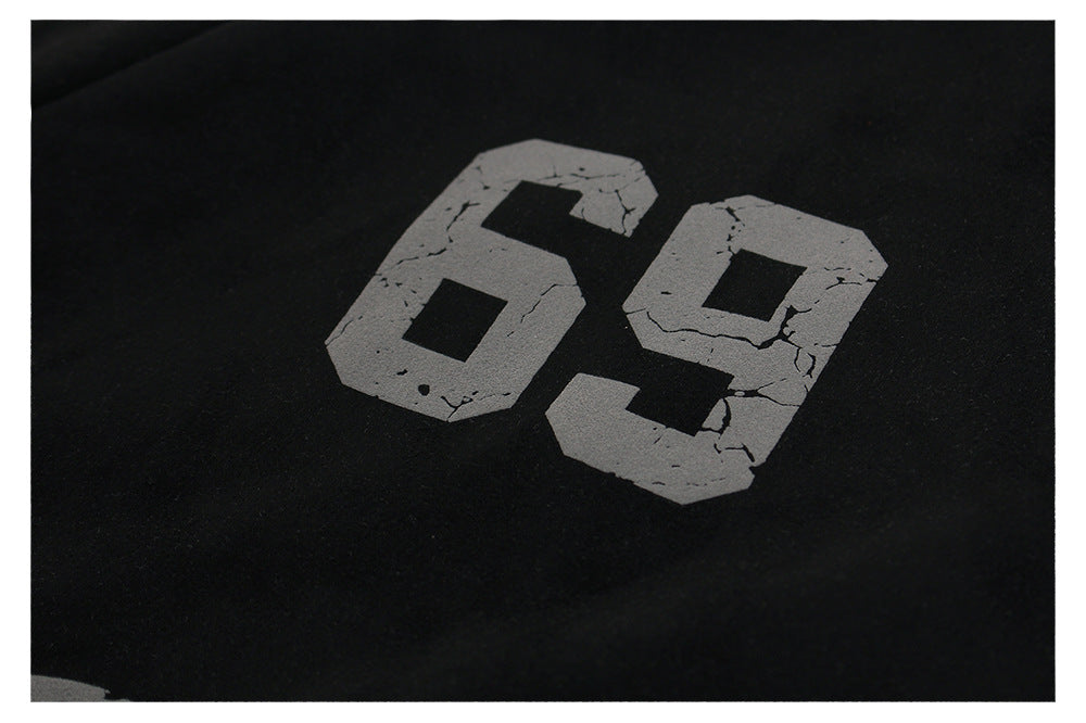 Suede Panel Letter Print Zipper Hoodie WN26524