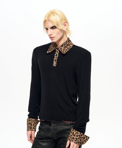 Leopard Polo Collar Long Sleeve T-Shirt WN22142