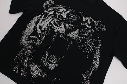 Graffiti Tiger Print Waffle Oversize Short Sleeve T-Shirt WN25898