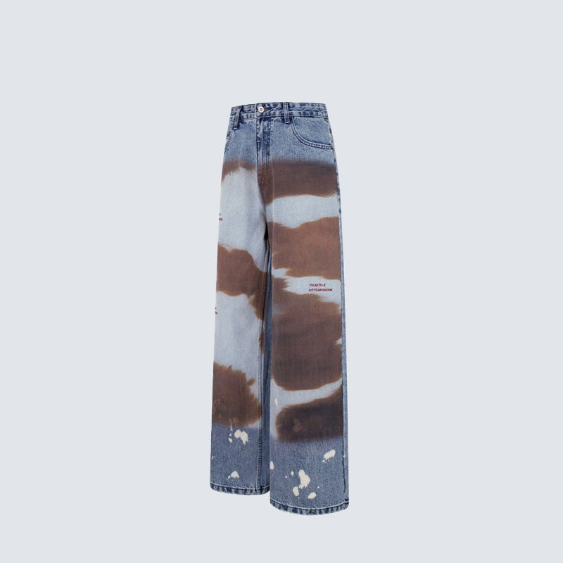Embroidery Paint Wash Wide Leg Denim Jeans WN27958