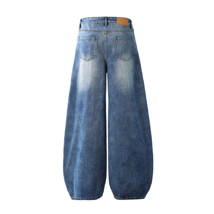 Deconstruction Whisker Curved Wide Leg Denim Jeans WN26161