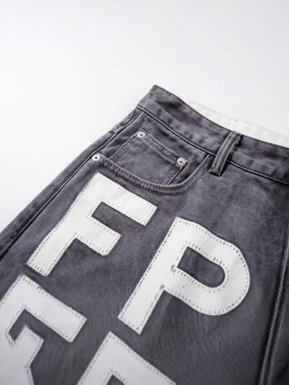 Gradient Paint Letter Graphic Wide Leg Denim Jeans WN28027